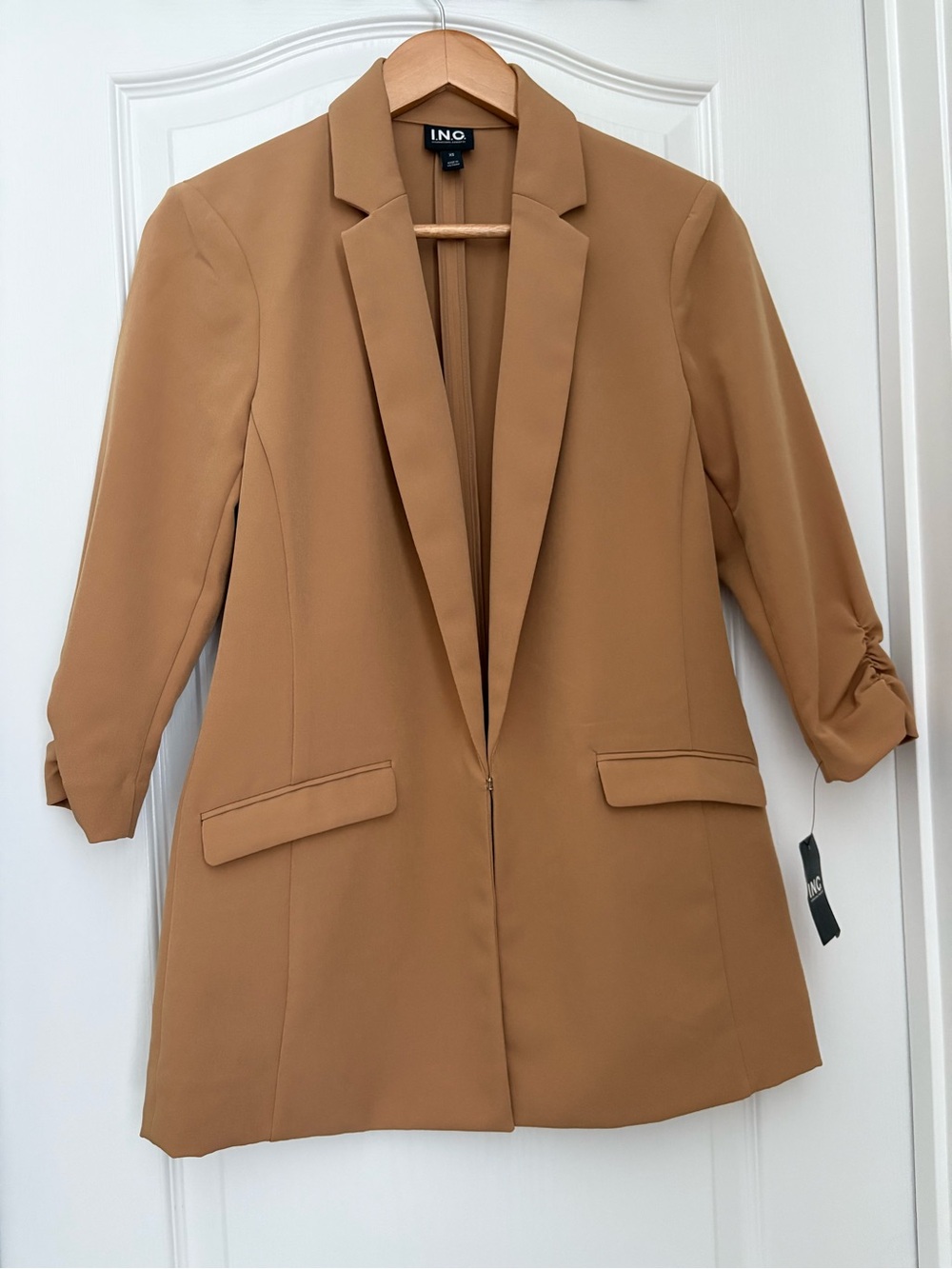 NWT I.N.C. Women’s Camel/Tan Color 3/4 Length Ruched  Blazer Size XS